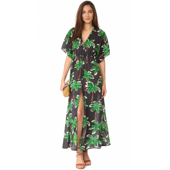 NEW Cooper Ella Jessa Caftan Maxi Dress Tropical Palm Tree V-Neck Surplice Long - Picture 4 of 12